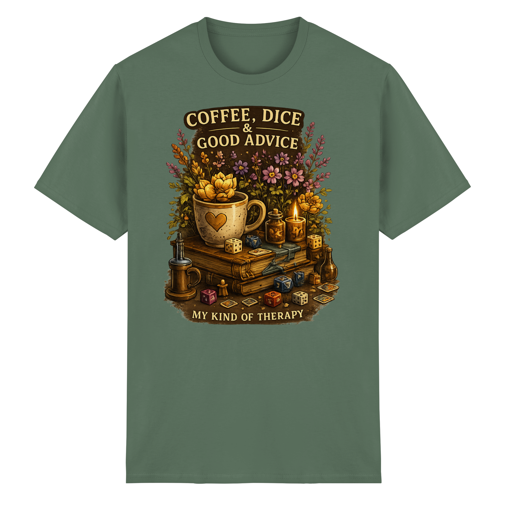 Coffee, Dice & Good Advice - Heavy Cotton T-Shirt