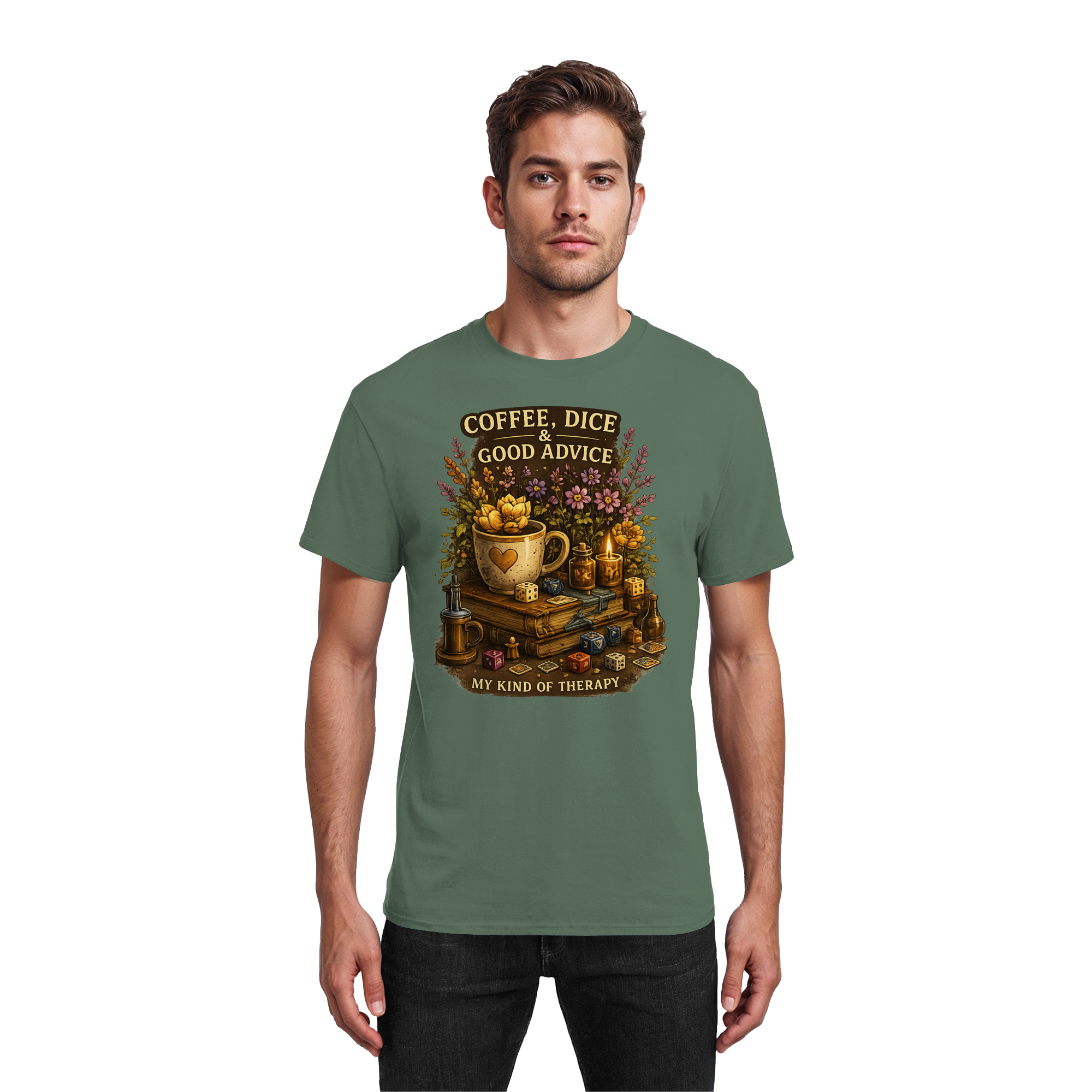 Coffee, Dice & Good Advice - Heavy Cotton T-Shirt