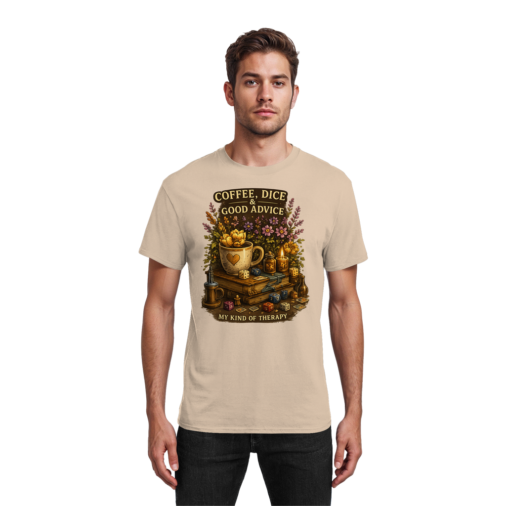 Coffee, Dice & Good Advice - Heavy Cotton T-Shirt
