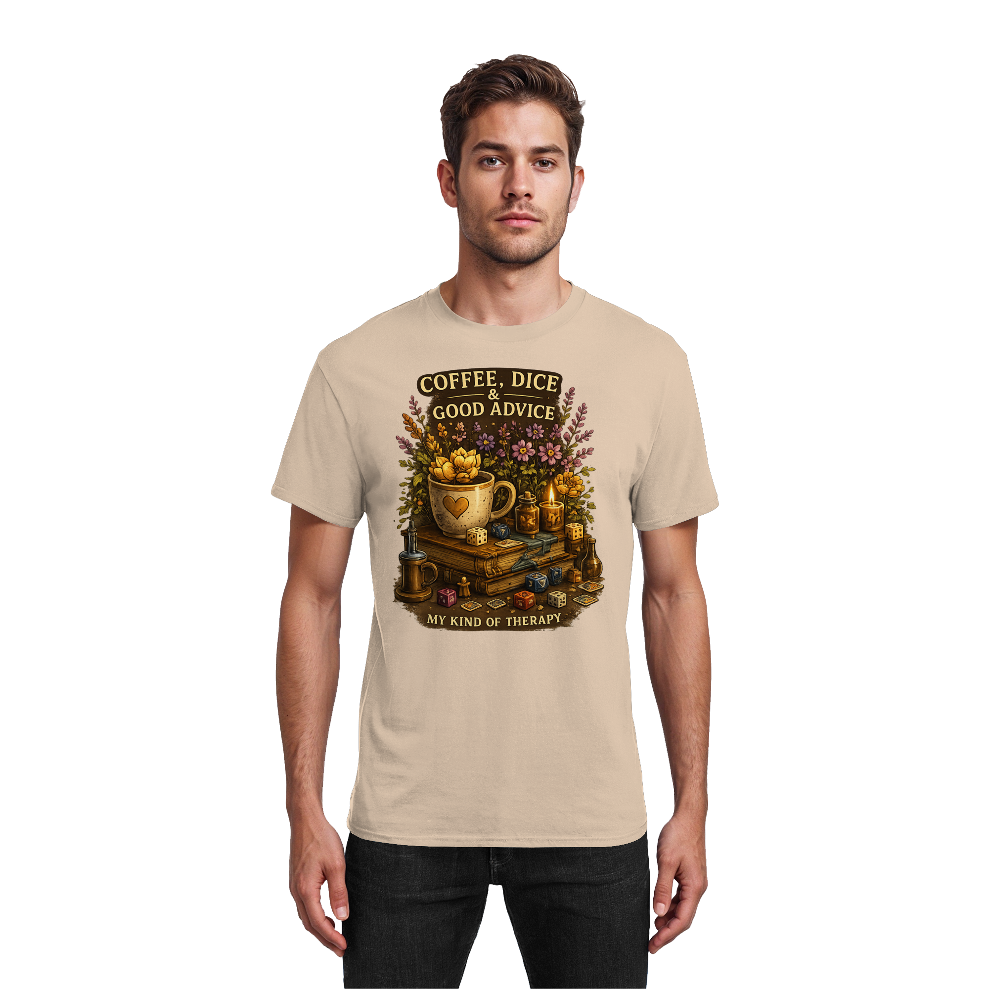 Coffee, Dice & Good Advice - Heavy Cotton T-Shirt