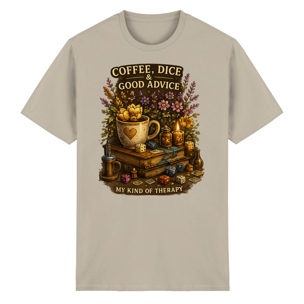 Coffee, Dice & Good Advice - Heavy Cotton T-Shirt