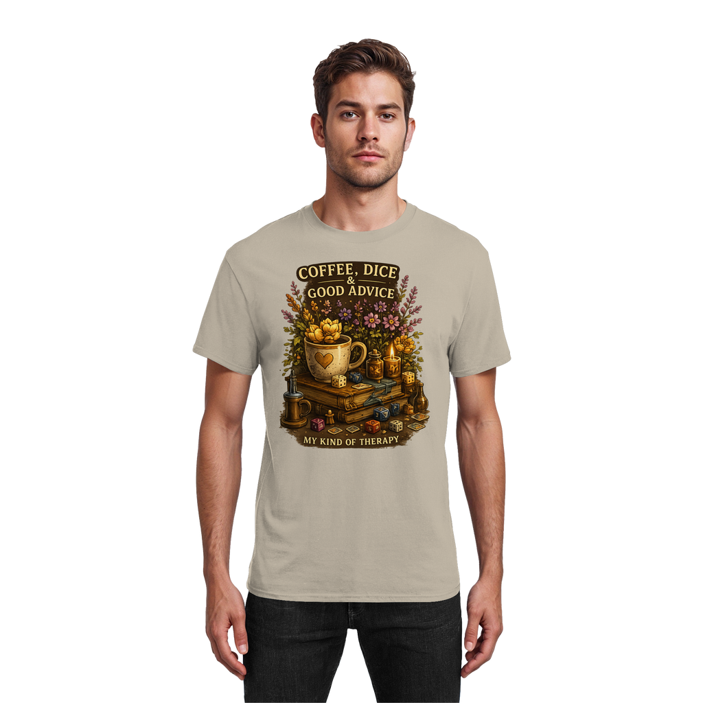 Coffee, Dice & Good Advice - Heavy Cotton T-Shirt
