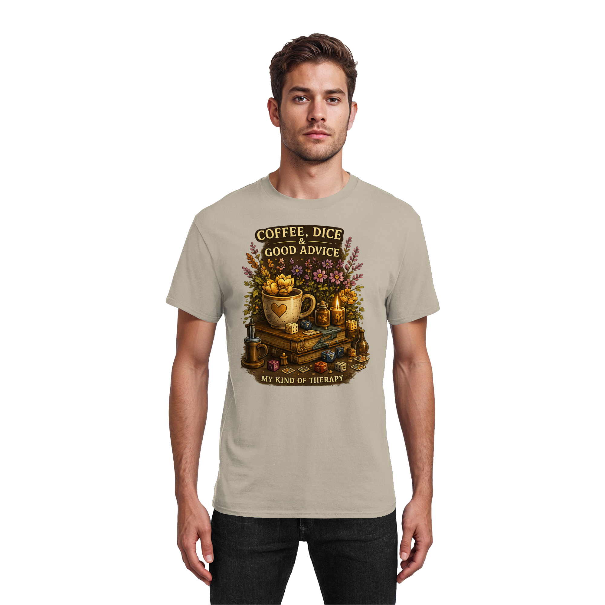 Coffee, Dice & Good Advice - Heavy Cotton T-Shirt