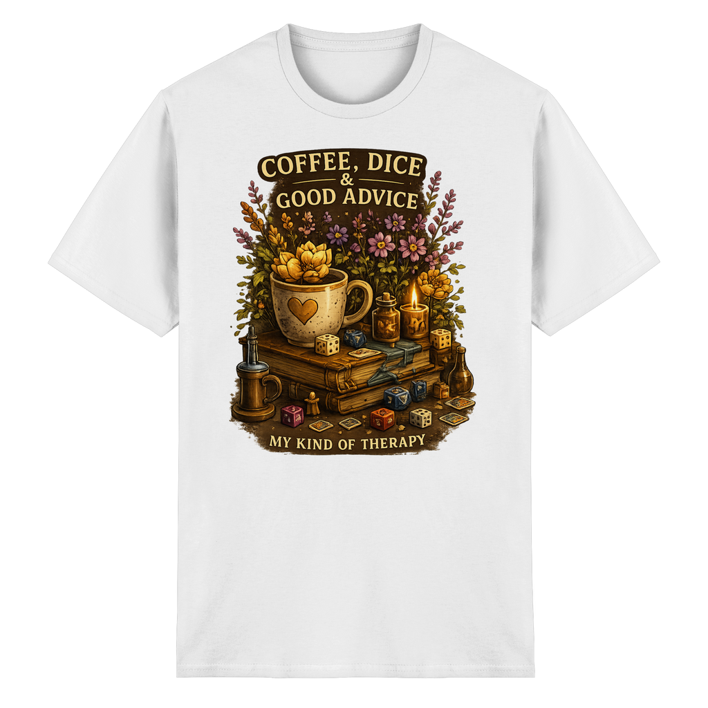 Coffee, Dice & Good Advice - Heavy Cotton T-Shirt