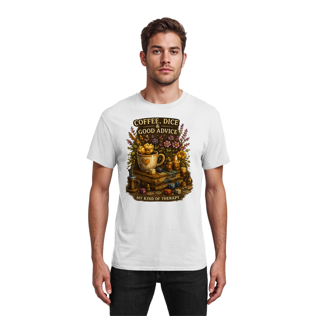 Coffee, Dice & Good Advice - Heavy Cotton T-Shirt