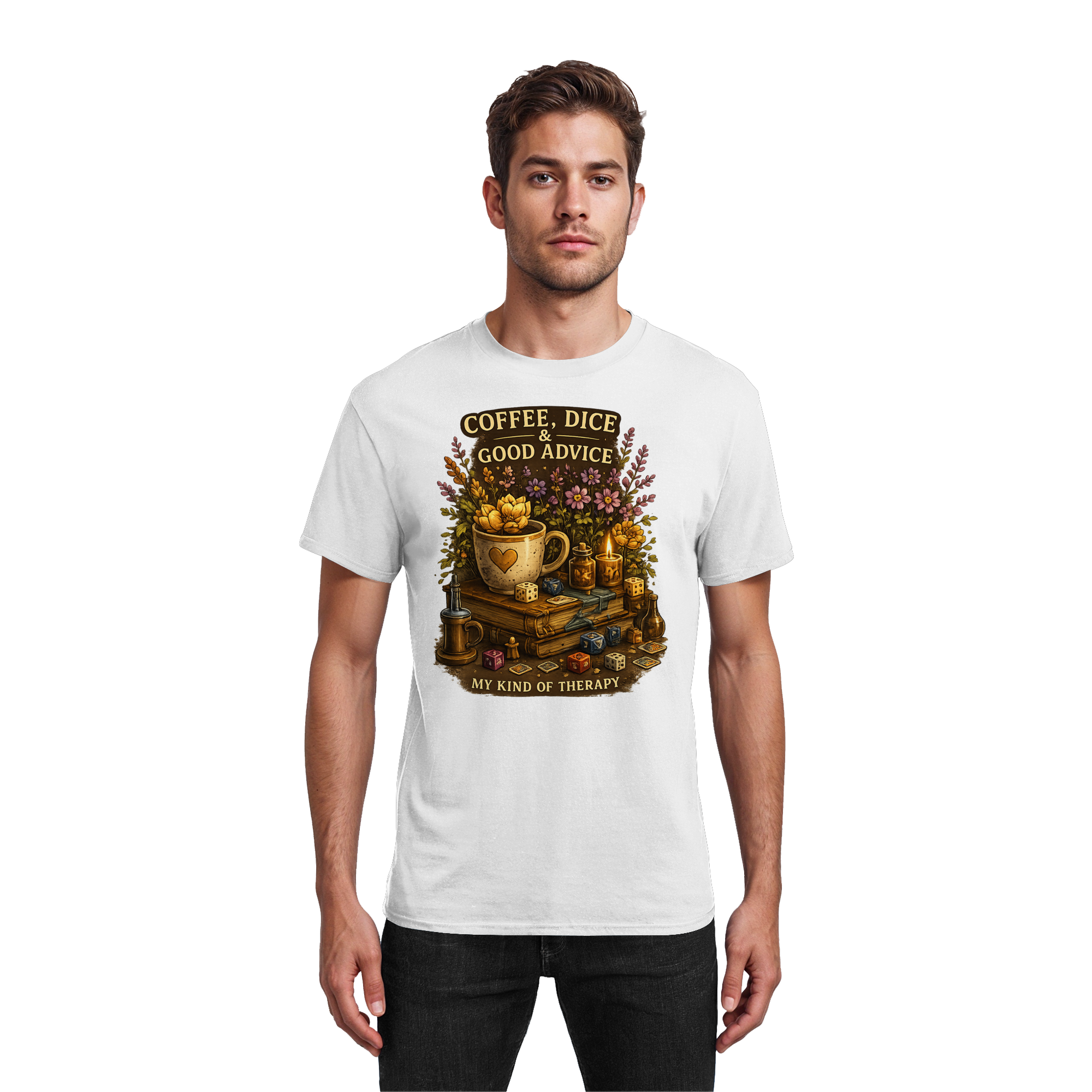 Coffee, Dice & Good Advice - Heavy Cotton T-Shirt